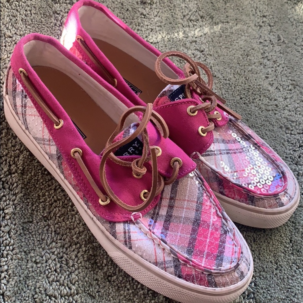 Size 7 Pink Plaid Sperry Loafers